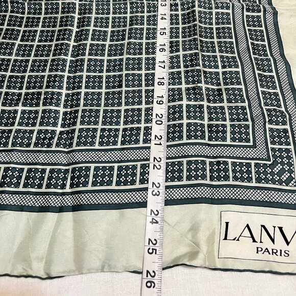 Lanvin Paris Silk Scarf Green Geometric Square Print Designer Vintage - Picture 5 of 5